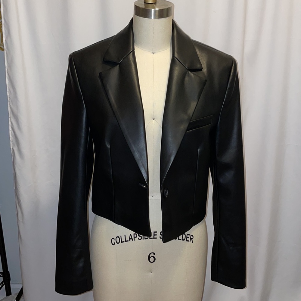 Zara Never Worn Faux Leather Cropped Blazer